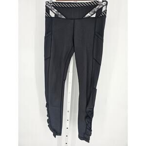 Lululemon Womens Sz 6 Speed Tight Full Length Leggings Black White Floral